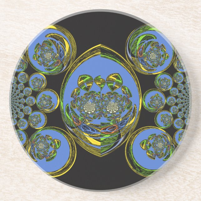 Blue and Yellow Kaleidoscope Art Print Drink Coaster (Front)