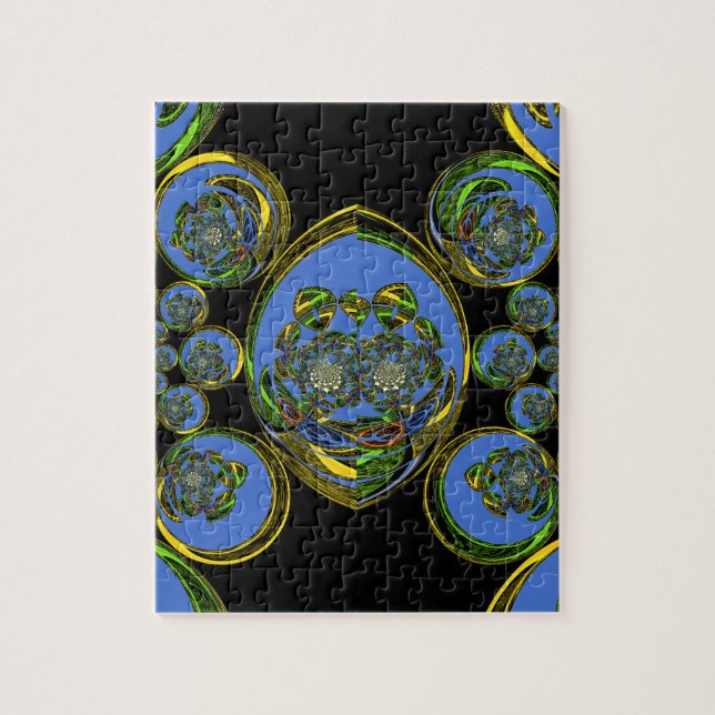 Blue and Yellow Kaleidoscope Art Print Jigsaw Puzzle (Vertical)