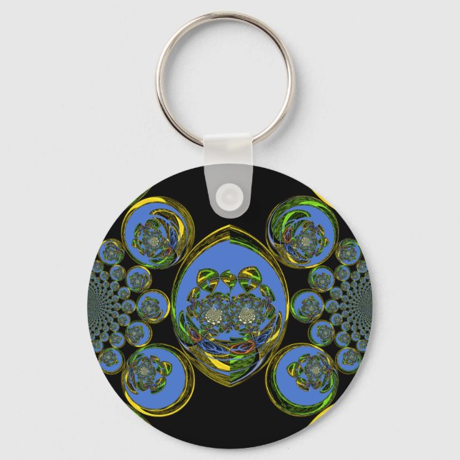 Blue and Yellow Kaleidoscope Art Print Keychain (Front)