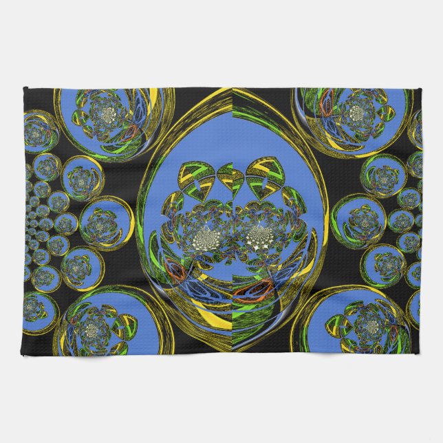 Blue and Yellow Kaleidoscope Art Print Kitchen Towel (Horizontal)
