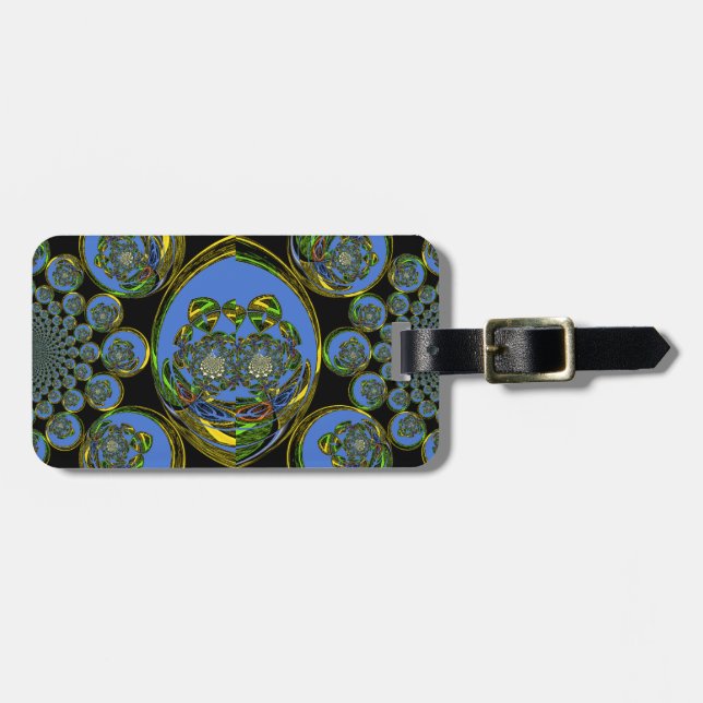 Blue and Yellow Kaleidoscope Art Print Luggage Tag (Front Horizontal)