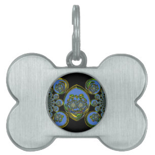 Blue and Yellow Kaleidoscope Art Print Pet ID Tag