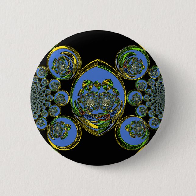 Blue and Yellow Kaleidoscope Art Print Pinback Button (Front)