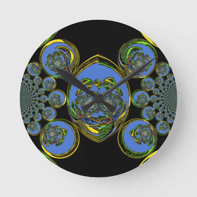 Blue and Yellow Kaleidoscope Art Print Round Clock (Front)