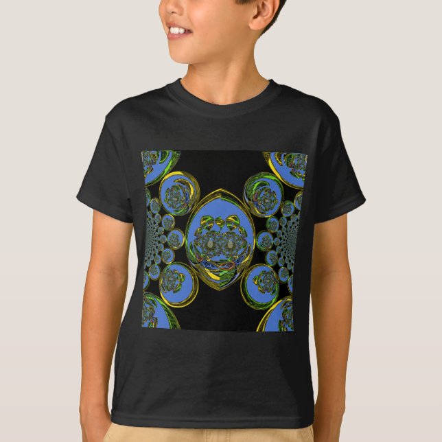 Blue and Yellow Kaleidoscope Art Print T-Shirt (Front)