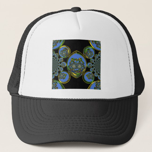 Blue and Yellow Kaleidoscope Art Print Trucker Hat (Front)
