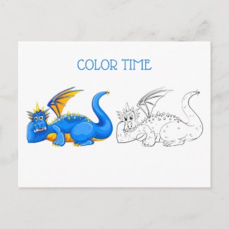 Blue and Yellow Laughing Dragon Coloring Activity Postcard