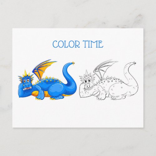 Blue and Yellow Laughing Dragon Coloring Activity Postcard