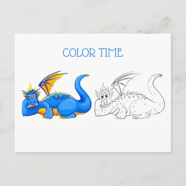 Blue and Yellow Laughing Dragon Coloring Activity Postcard (Front)