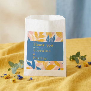 Blue and Yellow Leafy Botanical Wedding thank you Favor Bag
