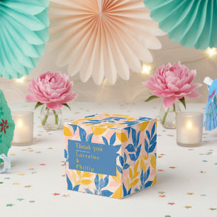 Blue and Yellow Leafy Botanical Wedding thank you Favor Boxes