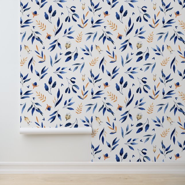 Blue and yellow leavs botanica seamless patterns w wallpaper  (Application)