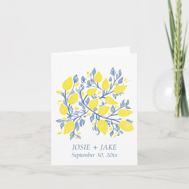 Blue and yellow lemon vines pretty and delicate thank you card (Front)