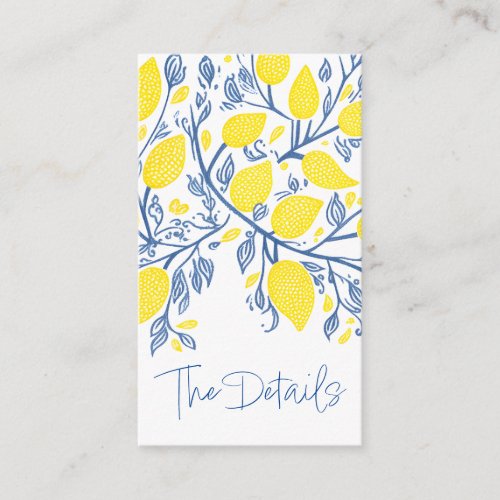 Blue and yellow lemon vines wedding the details enclosure card