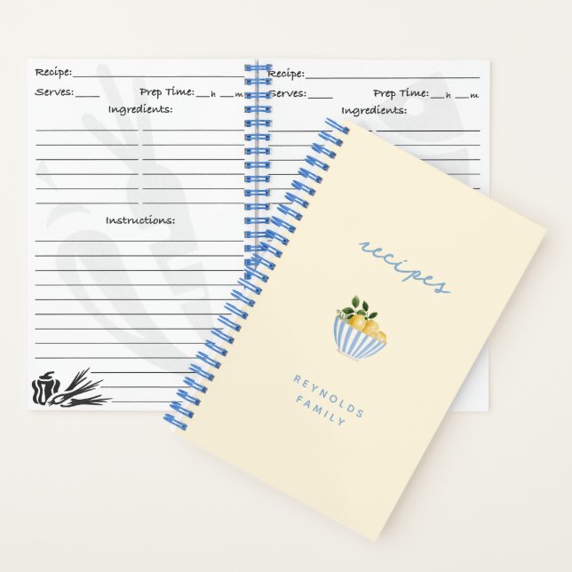 Blue and Yellow Lemons Family Recipe Notebook (Inside)