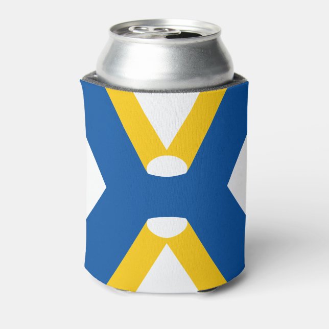 Blue and Yellow Letter X Monogram Can Cooler (Can Back)
