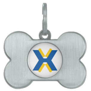 Blue and Yellow Letter X Monogram Pet ID Tag
