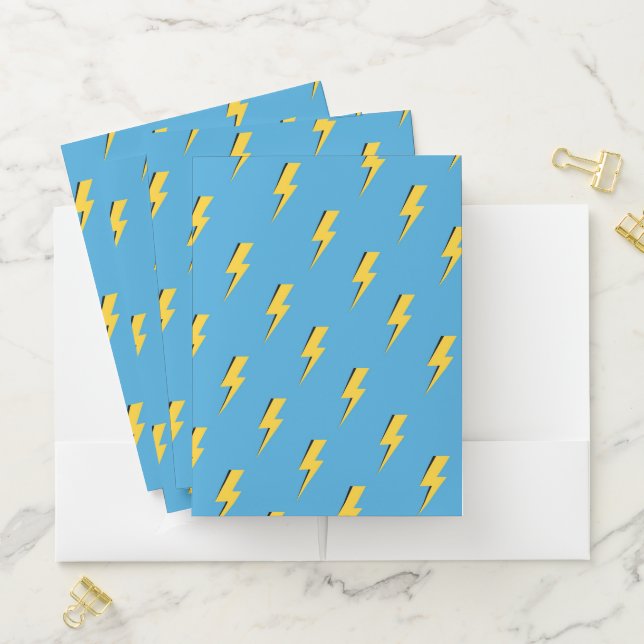 Blue and Yellow Lightning Cheerful Back-to-School  Pocket Folder (In Situ)