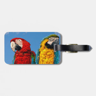 Blue and yellow macaw and a Scarlet macaw Luggage Tag