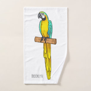Blue-and-yellow macaw bird cartoon illustration bath towel set