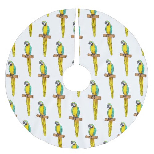 Blue_and_yellow macaw bird cartoon illustration  brushed polyester tree skirt