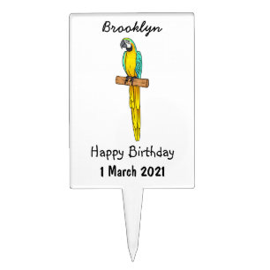 Blue-and-yellow macaw bird cartoon illustration cake topper