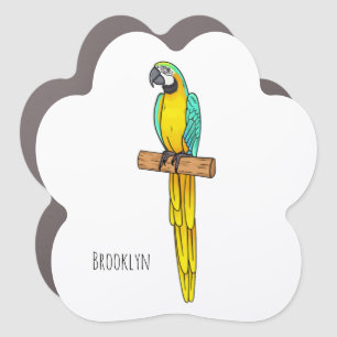 Blue-and-yellow macaw bird cartoon illustration  car magnet