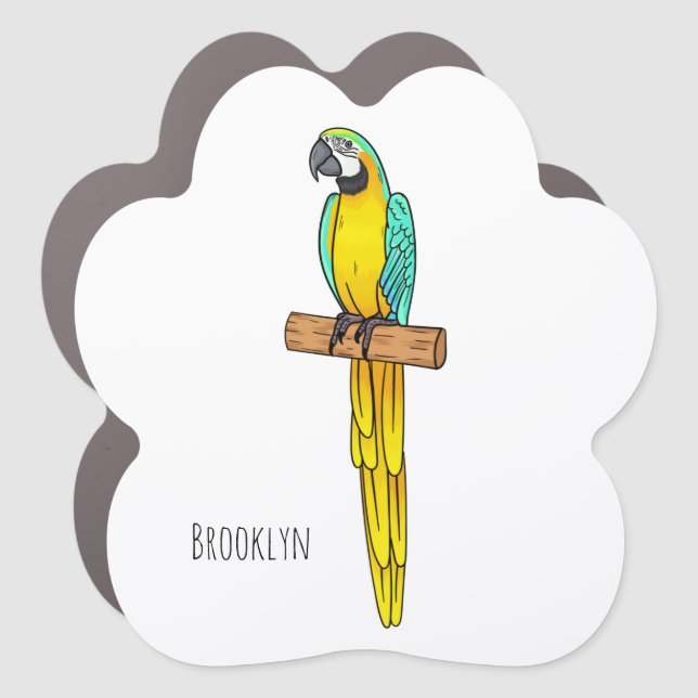 Blue-and-yellow macaw bird cartoon illustration  car magnet (Front)