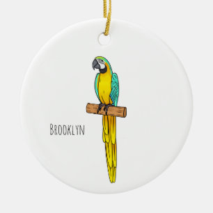 Blue-and-yellow macaw bird cartoon illustration  ceramic ornament
