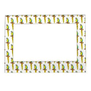 Blue-and-yellow macaw bird cartoon illustration magnetic frame