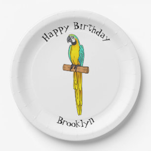 Blue-and-yellow macaw bird cartoon illustration paper plates