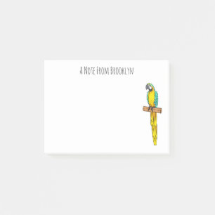 Blue-and-yellow macaw bird cartoon illustration post-it notes