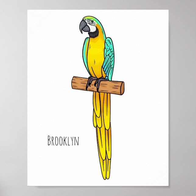 Blue-and-yellow macaw bird cartoon illustration poster (Front)