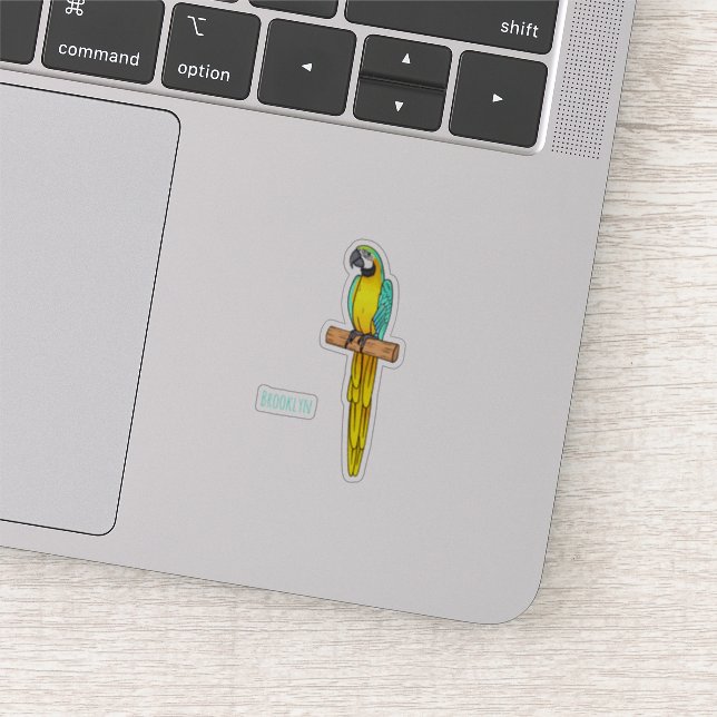 Blue-and-yellow macaw bird cartoon illustration sticker (Detail)