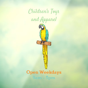 Blue-and-yellow macaw bird cartoon illustration window cling
