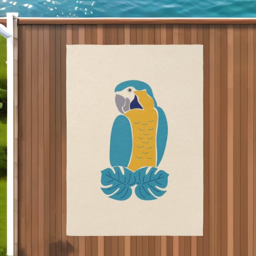 Blue and Yellow Macaw Bird Illustration Outdoor Rug