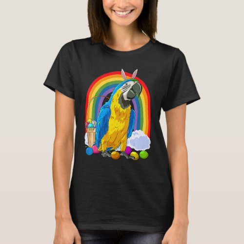 Blue And Yellow Macaw Easter Eggs Bunny Parrot T_Shirt
