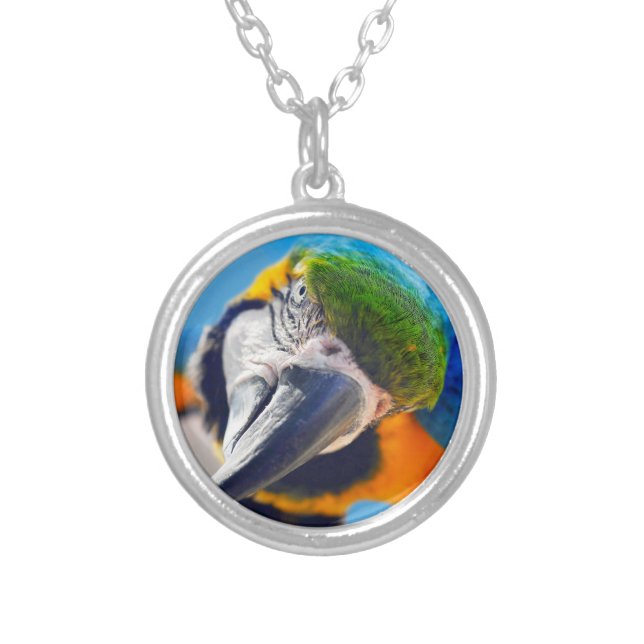 Blue and Yellow Macaw Face Necklace (Front)