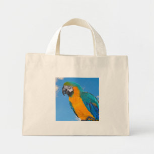 Blue and yellow macaw mini tote bag