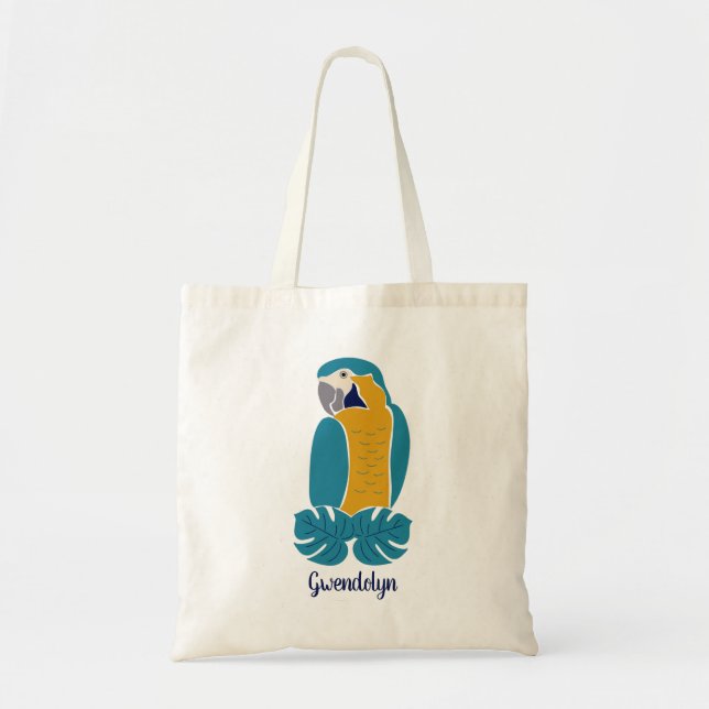Blue and Yellow Macaw Personalized Tote Bag (Front)