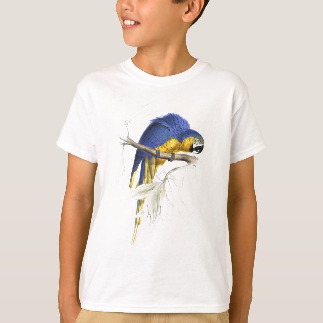 Blue and Yellow Maccaw by Edward Lear T-Shirt (Front)