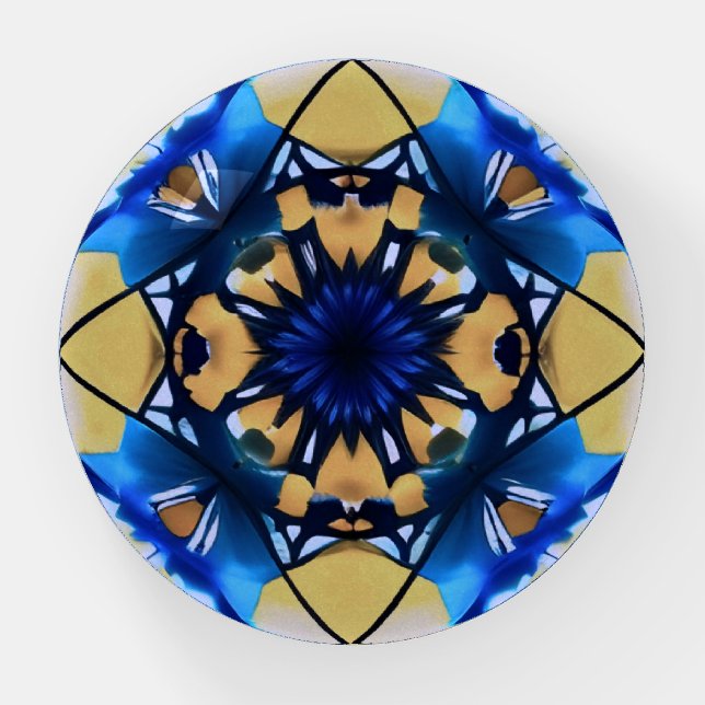 Blue and Yellow Mandala Glass Paperweight (Front)