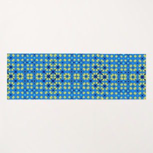 Blue and yellow mandala style motif yoga mat