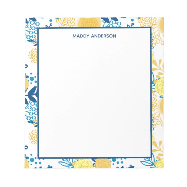 Blue and Yellow Marigolds Pattern Personalized Notepad (Front)