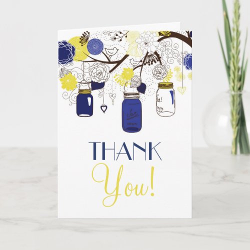 Blue and Yellow Mason Jars Wedding Thank You Card