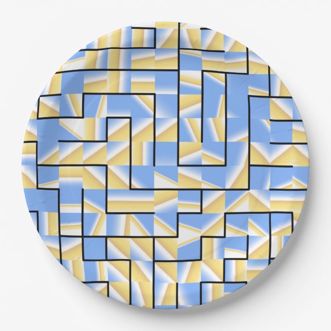 Blue and Yellow Maze Paper Plates (Front)