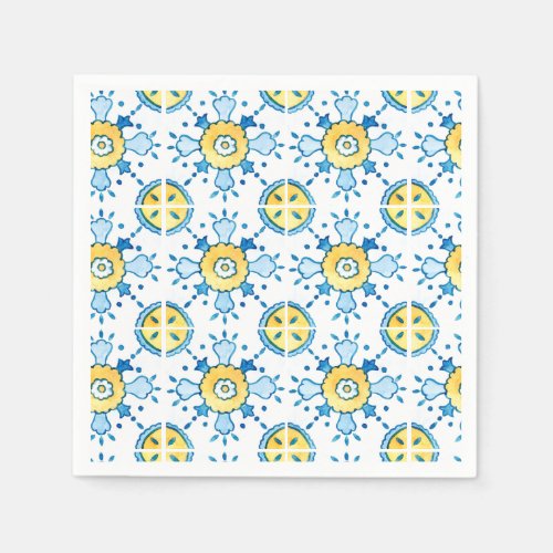 Blue and Yellow Mediterranean Tile Paper Napkin