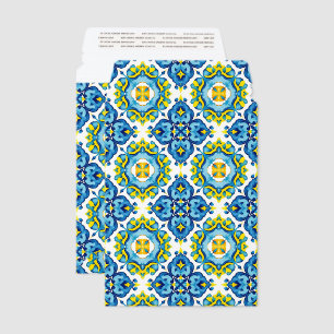 Blue and yellow Mediterranean tile pattern Envelope Mailers