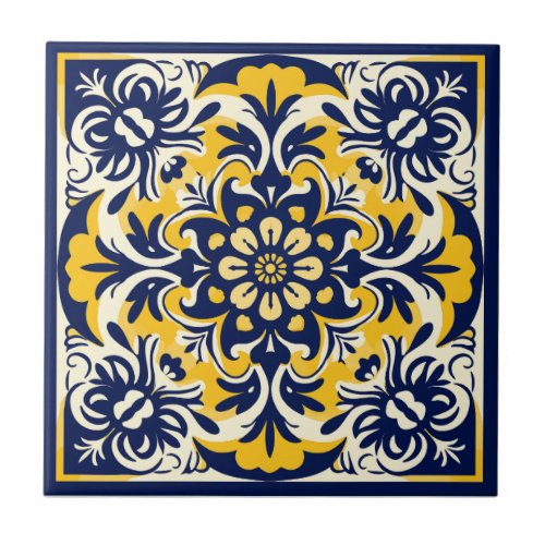 Blue and yellow Mexican Tile _  2