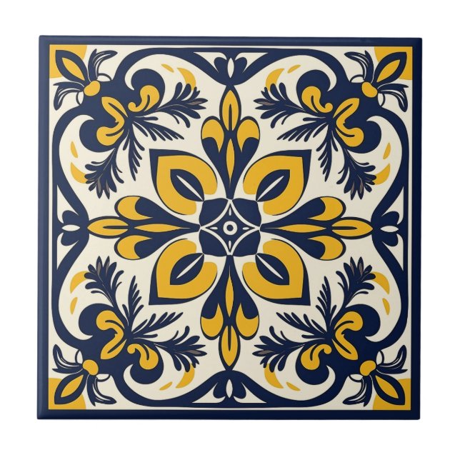 Blue and yellow Mexican Tile - #3 (Front)